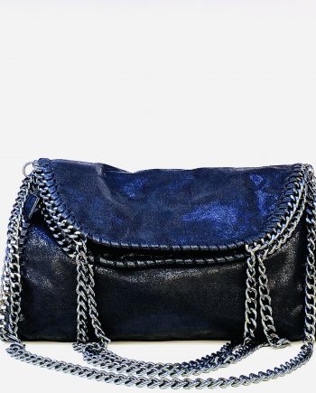 Borsa in tessuto nero laminato con catena sul profilo misura grande
