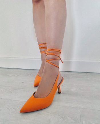 Décolleté arancio con allacciatura alla schiava in tessuto