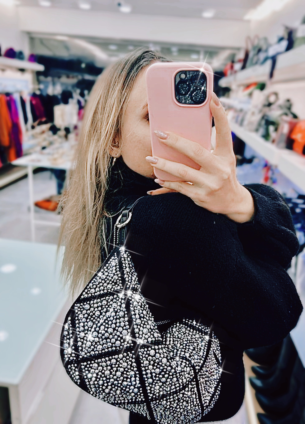 Borsa strass morbida con motivo a scacchiera