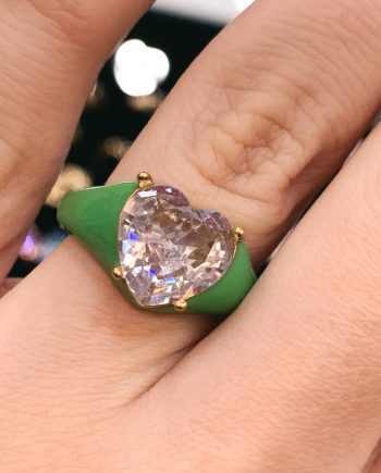 Anello verde con cuore in strass