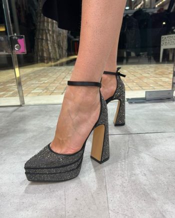 Décolleté plateau con strass e chiusura alla caviglia