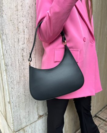 Borsa rigida asimmetrica in pelle nera
