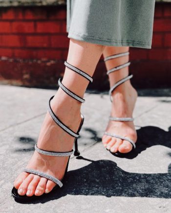 Sandali a spirale alla caviglia nero con strass
