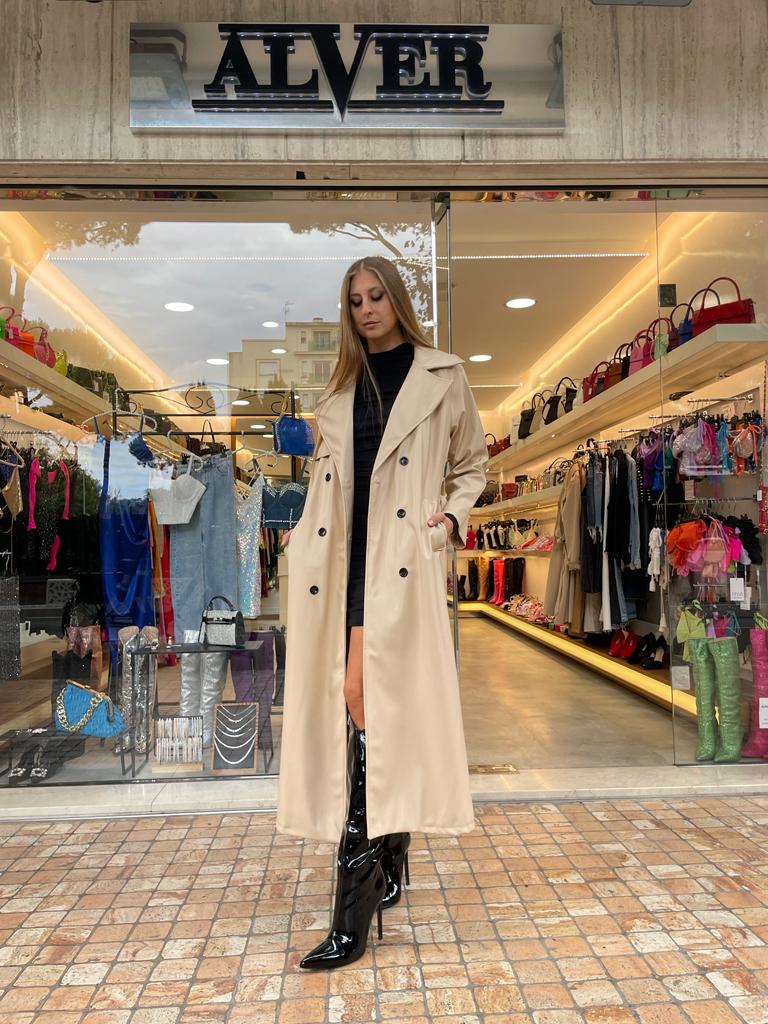 Trench lungo over in ecopelle beige