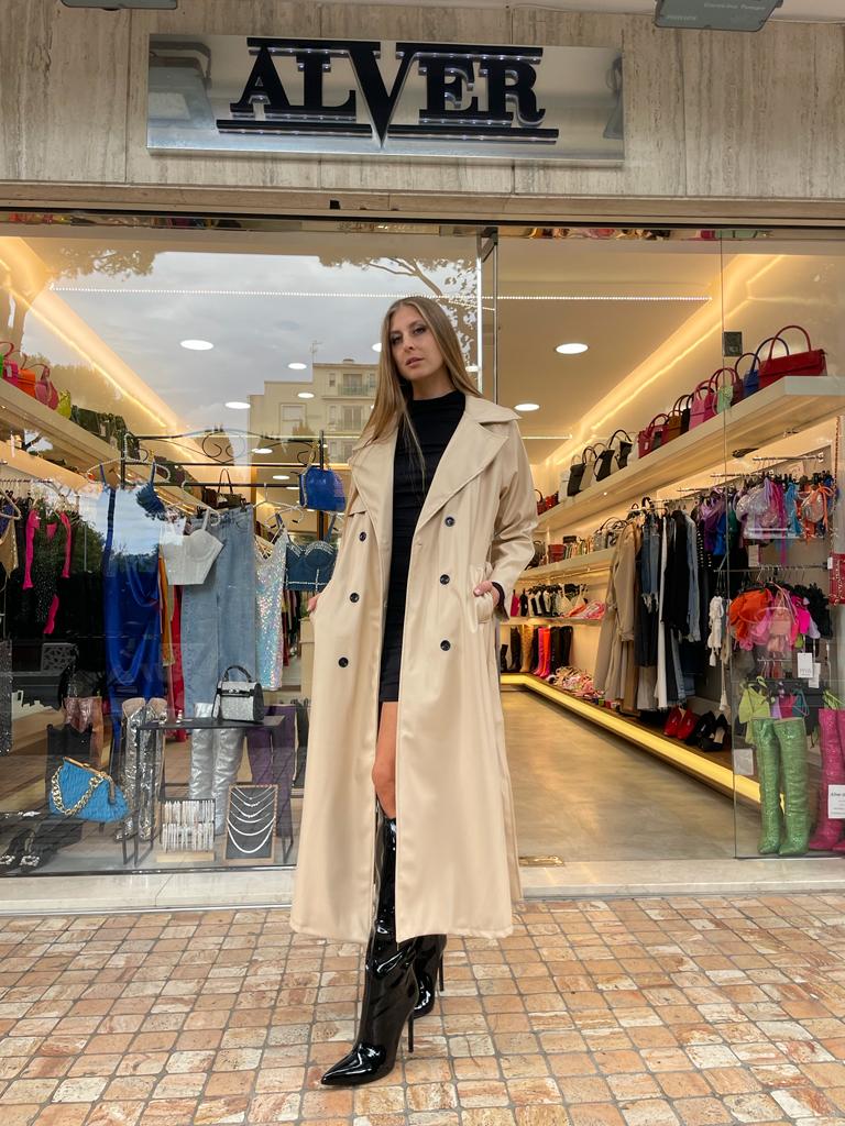 Trench lungo over in ecopelle beige
