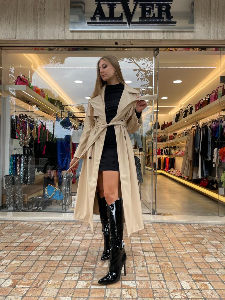 Trench lungo over in ecopelle beige