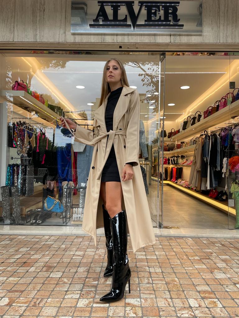 Trench lungo over in ecopelle beige