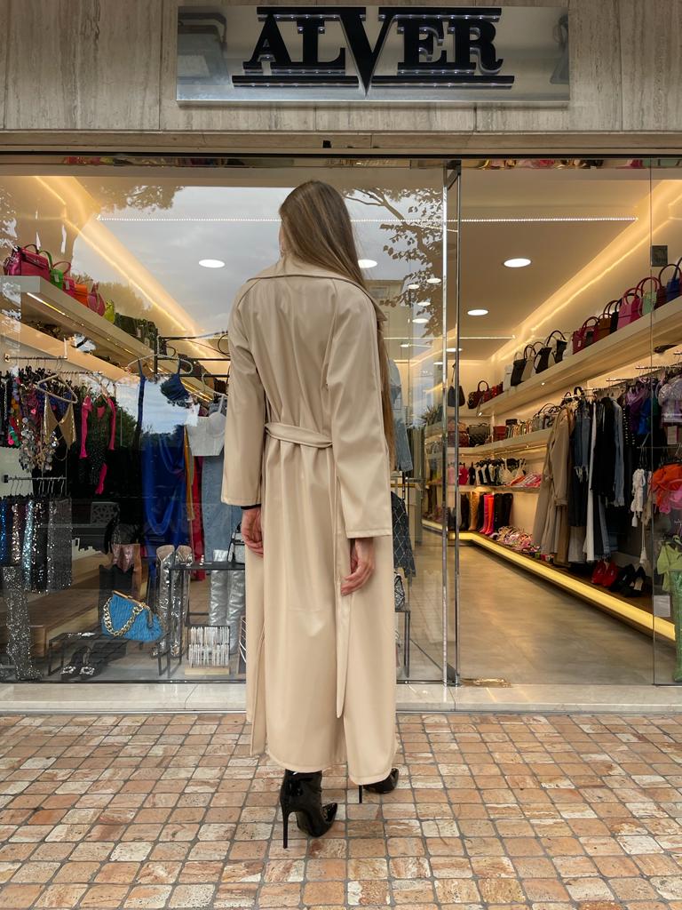 Trench lungo over in ecopelle beige