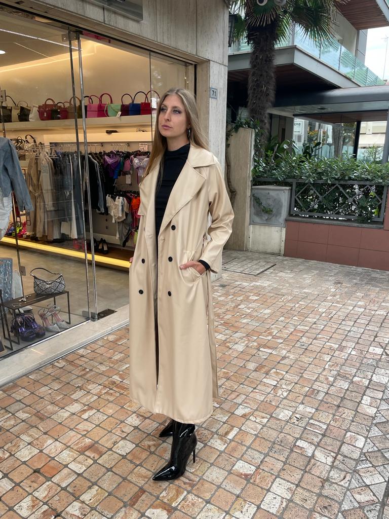 Trench lungo over in ecopelle beige