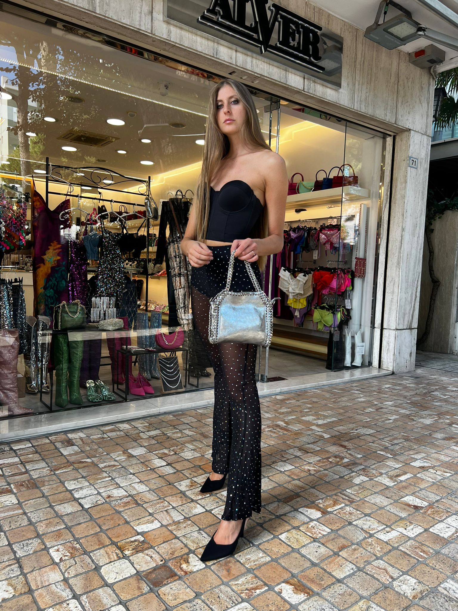 Pantaloni trasparenti con glitter