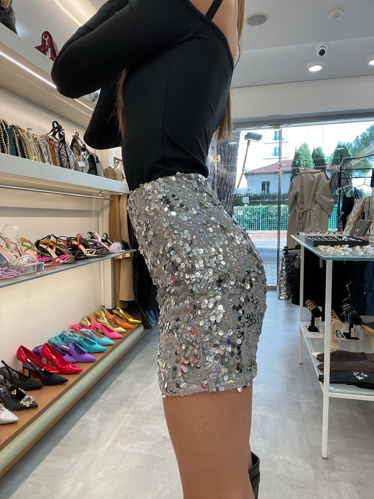 Gonna argento con paillettes boreali grandi e piccole