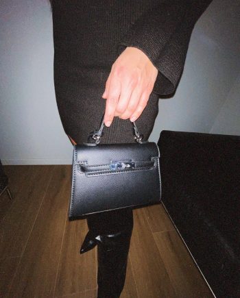 Borsa mini chiusura gancio in ecopelle nera