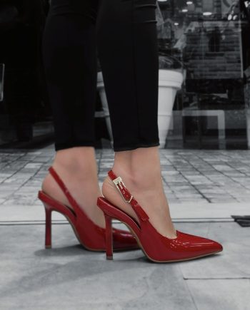 Décolleté slingback rosse effetto vernice