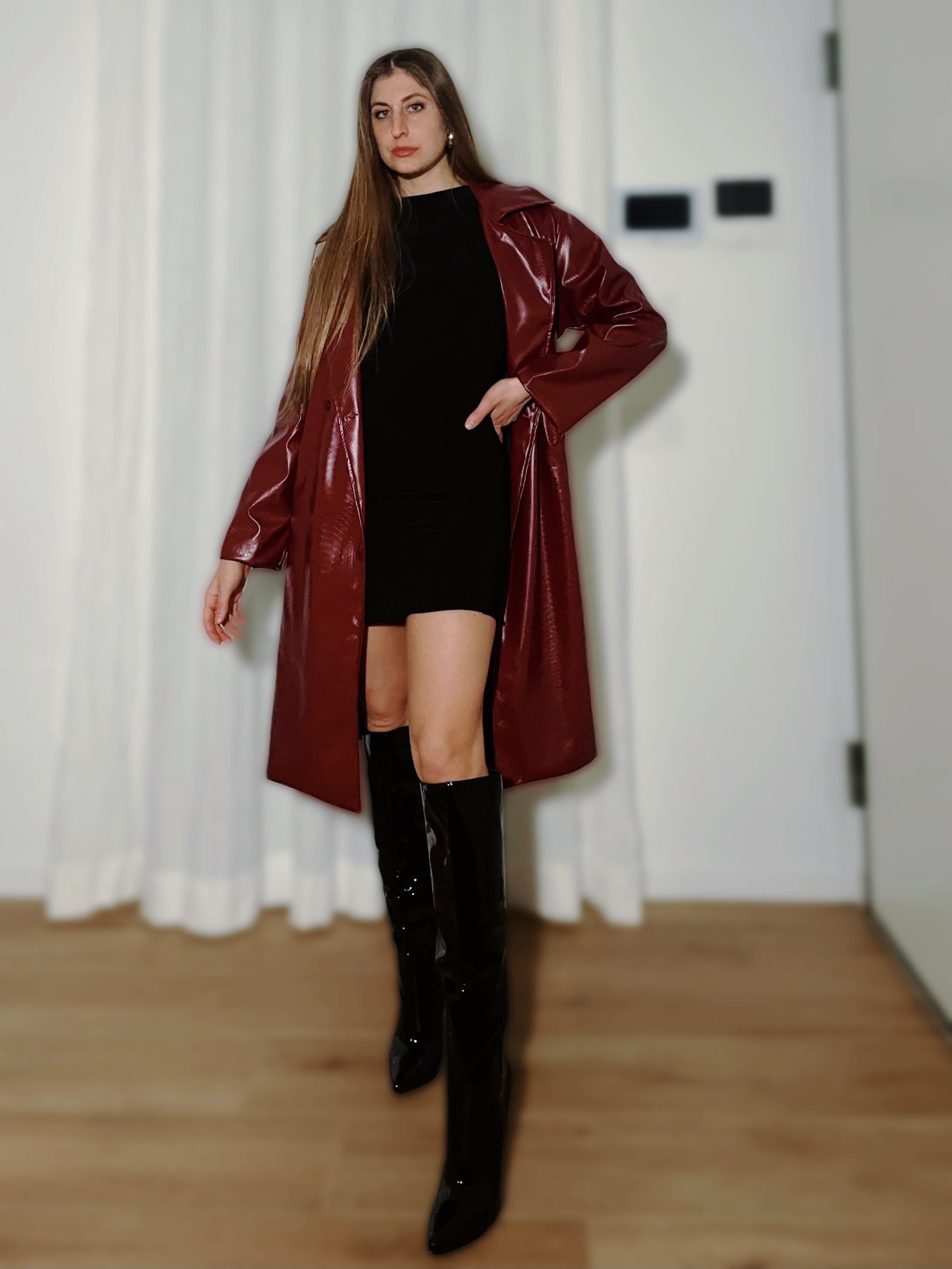 Trench bordeaux in ecopelle stampa cocco
